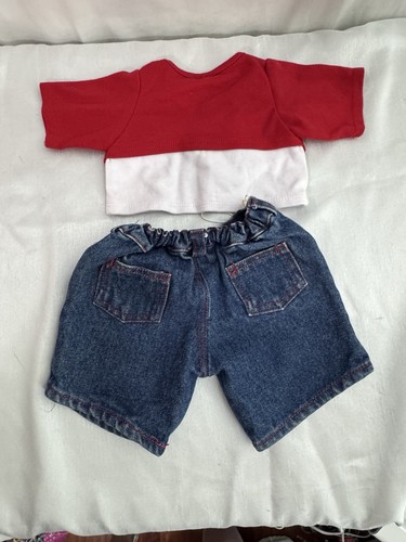Build A Bear Denim Jeans bestickt rot Blumen rot weiß Pailletten Herz Top - Bild 5 von 7