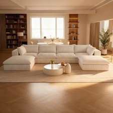 157" Modular Couch Cloud Sofa U Shaped Sectional Couch Corduroy with Two Ottoman