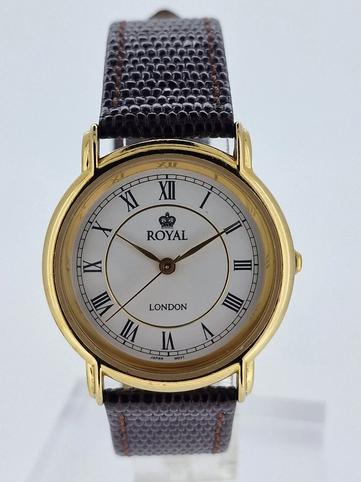 Reloj Royal London Damas Dorado Cuarzo Blanco Esfera Romana Correa Cuero Batería Nueva Foto 2 de 4