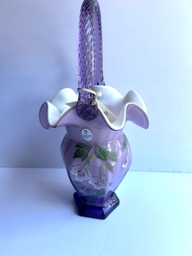 FENTON signed 2 Fentons - LAVENDER OVERLAY BASKET - #1370 - New/Tags
