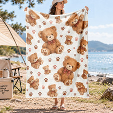 Teddy Bear Paw Coral Fleece Blanket Cute Nursery Throw