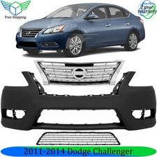 Front Bumper Cover Paintable & Grille Assembly Kit For 2013-2015 Nissan Sentra