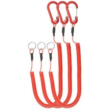 3pcs Retractable Spring Coil Straps, 6" Lanyard Cord with Clip and Ring Red