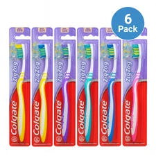 Colgate ZigZag Soft Toothbrush Assorted Colors - 6 Pack - New