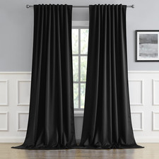 2 Pcs Blackout Extra Long Black Curtains/Drapes 132 Inch Length,Thermal Insulate