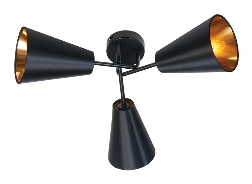 Ceiling Light Black Taza 3 Gold Oaks Lighting 2038/3 BK+GD