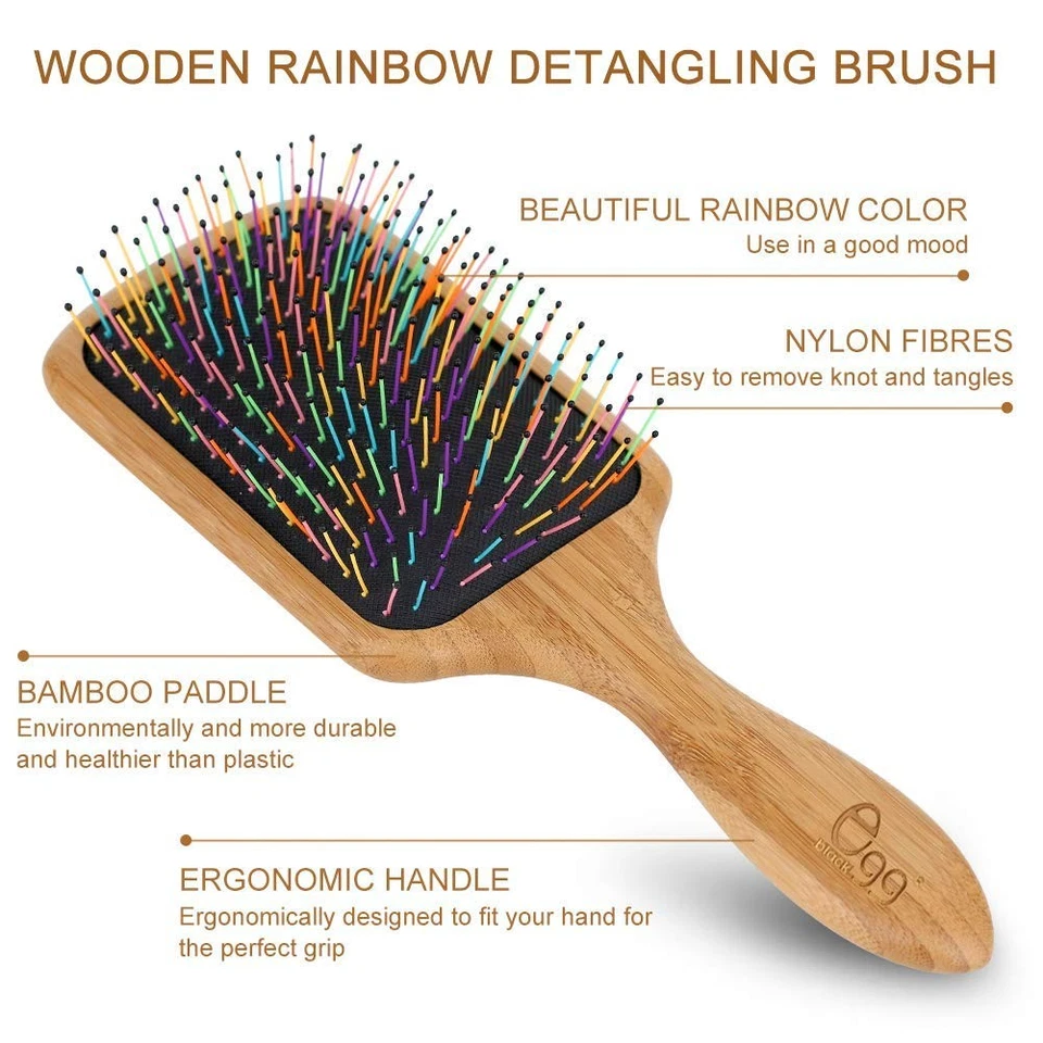 BLACK EGG Paddle Detangling Hair Brush for Women Girls, Rainbow Nylon Brush for - Image 3 of 4