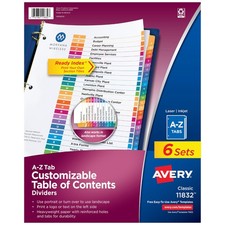 Avery A-Z Dividers For 3 Ring Binders 26 Tabs Per Set Customizable Table Of