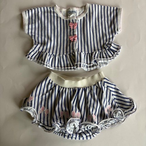 Vintage Carters Baby Girl 24M Bow Stripe Ruffle Top Bubble Skirt Bloomer Set USA