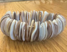 Dome Sliced Shell Wide Stretch Bracelet Creamy White to Brown Iridescent MOP