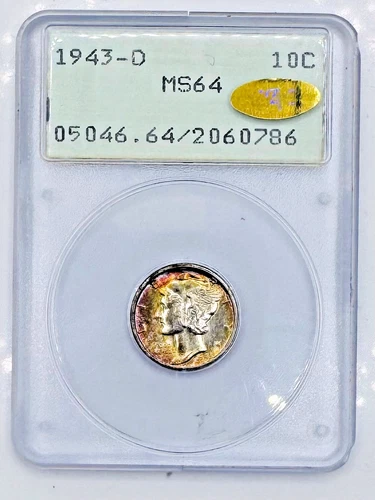 1943-S 10C 🔥Toned Mercury Dime PCGS MS64 Gold CAC in a Rattler🔥