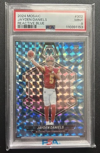 2024 Panini Mosaic - PSA 9  Jayden Daniels #302 Reactive Blue Mosaic Prizm (RC)