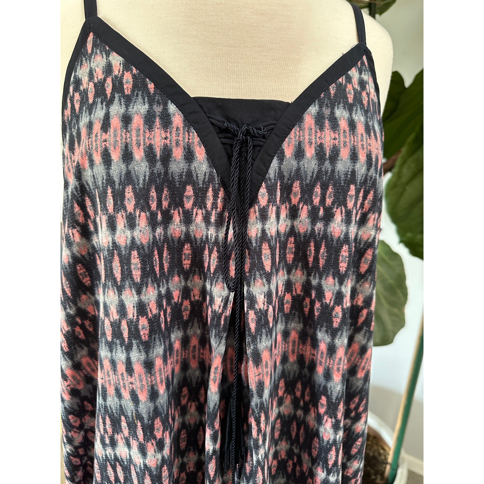 Dex L Women Spaghetti Strap Mini Dress Swing Boho Festival Lined Tie Front