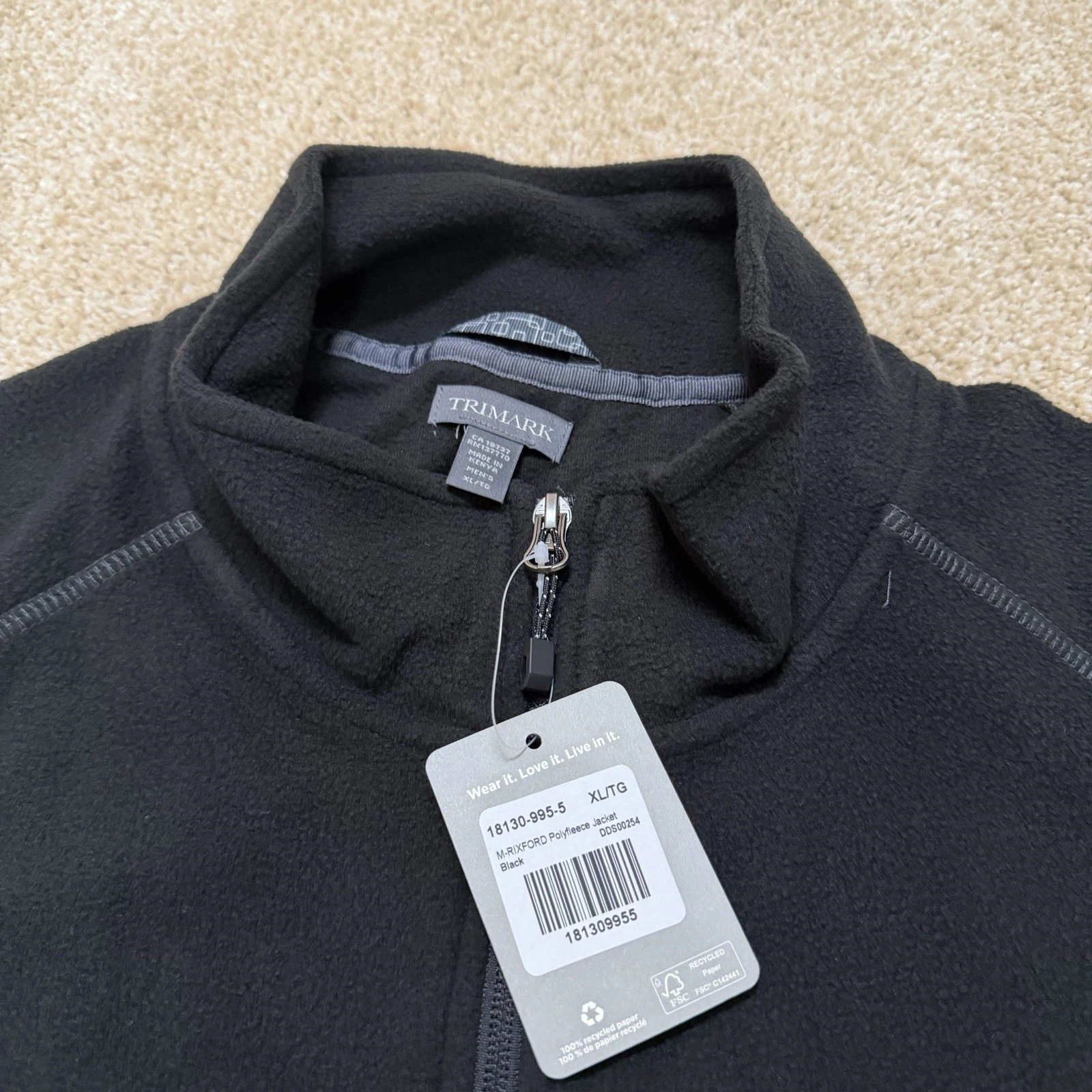 NWT Trimark Mens Size XL Black Full Zip Jacket Rixford Polyfleece Pocketed - product detail image 1