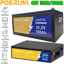 NEW 48V 50Ah 100Ah LiFePO4 Lithium Battery Deep Cycle Built-in BMS For Golf Cart
