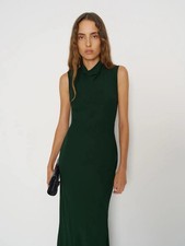 Dark Green High Neck Sleeveless Maxi Dress Long Solid Women’s Regular