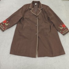 Silkland Jacket Womens 3x Plus Brown Faux Suede Rose Embroidered Boho
