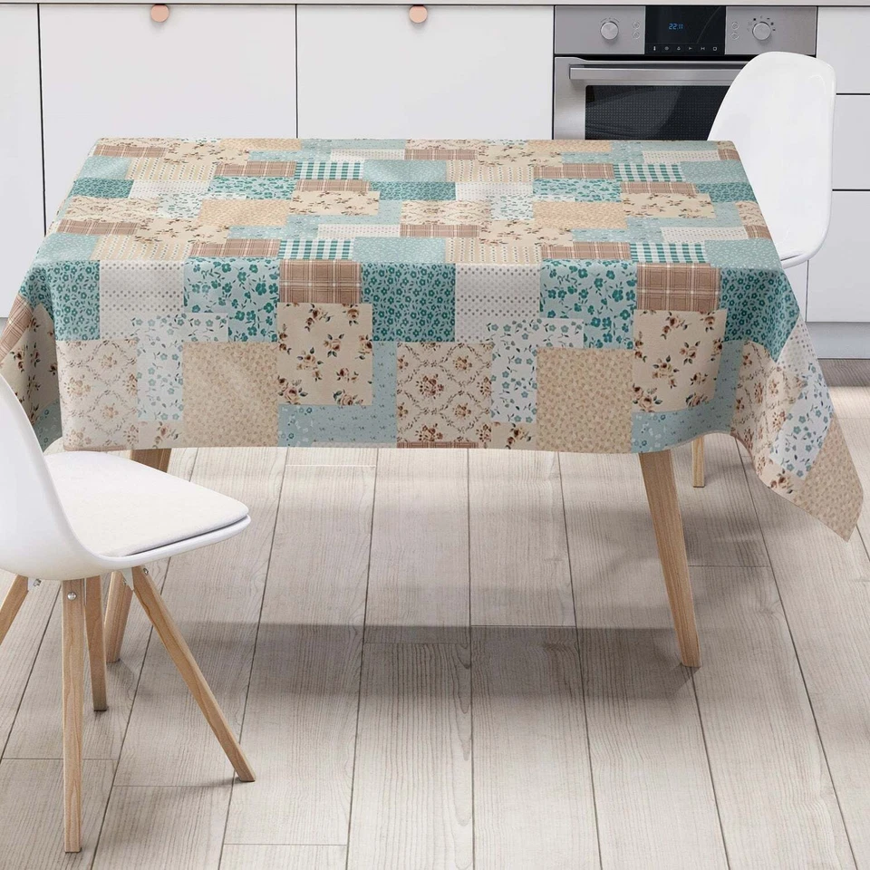 KEVKUS Nappe en Toile Cirée 01395-04 Roses Patchwork Bleu Clair Carré Rond Oval - Photo 4/4