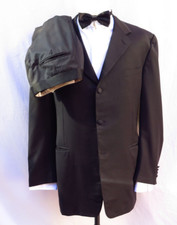 Canali Black Super 120's Wool 3-Button Notched Lapel Tuxedo 47L, 36W x 31L