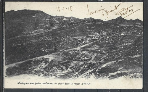 1918 FRANCE MOUNTAINS WITH TRAILS LEADING TO THE FRONT IN THE IVF.N REGION