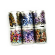 6Rolls Pre-Cut Floral Tape, Decorative Tape PET Flower Stickers for Crafts Journ