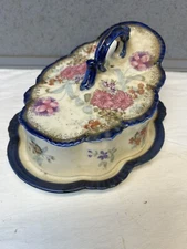 Vintage Victorian Style Porcelain Covered Cheese / Butter Dish / Great Shape!