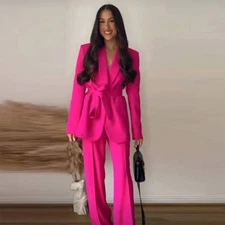 2023 Suit top with belt and pants set Women's jacket and pants autumn