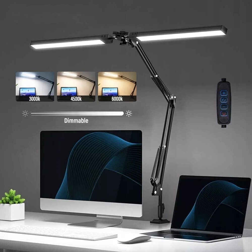 LED Schreibtischlampe Doppelkopf 24W Tischlampe dimmbar Leselampe Büroleuchte