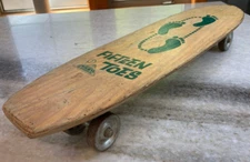 Vintage-Antique Wooden "Sidewalk Surfboard" Fifteen Toes Nash Wood/Metal Wheels!