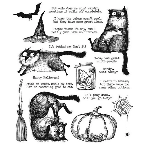 Tim Holtz Stampers Anonymous "SNARKY CAT HALLOWEEN" Rubber Cling Stamp Set 2020