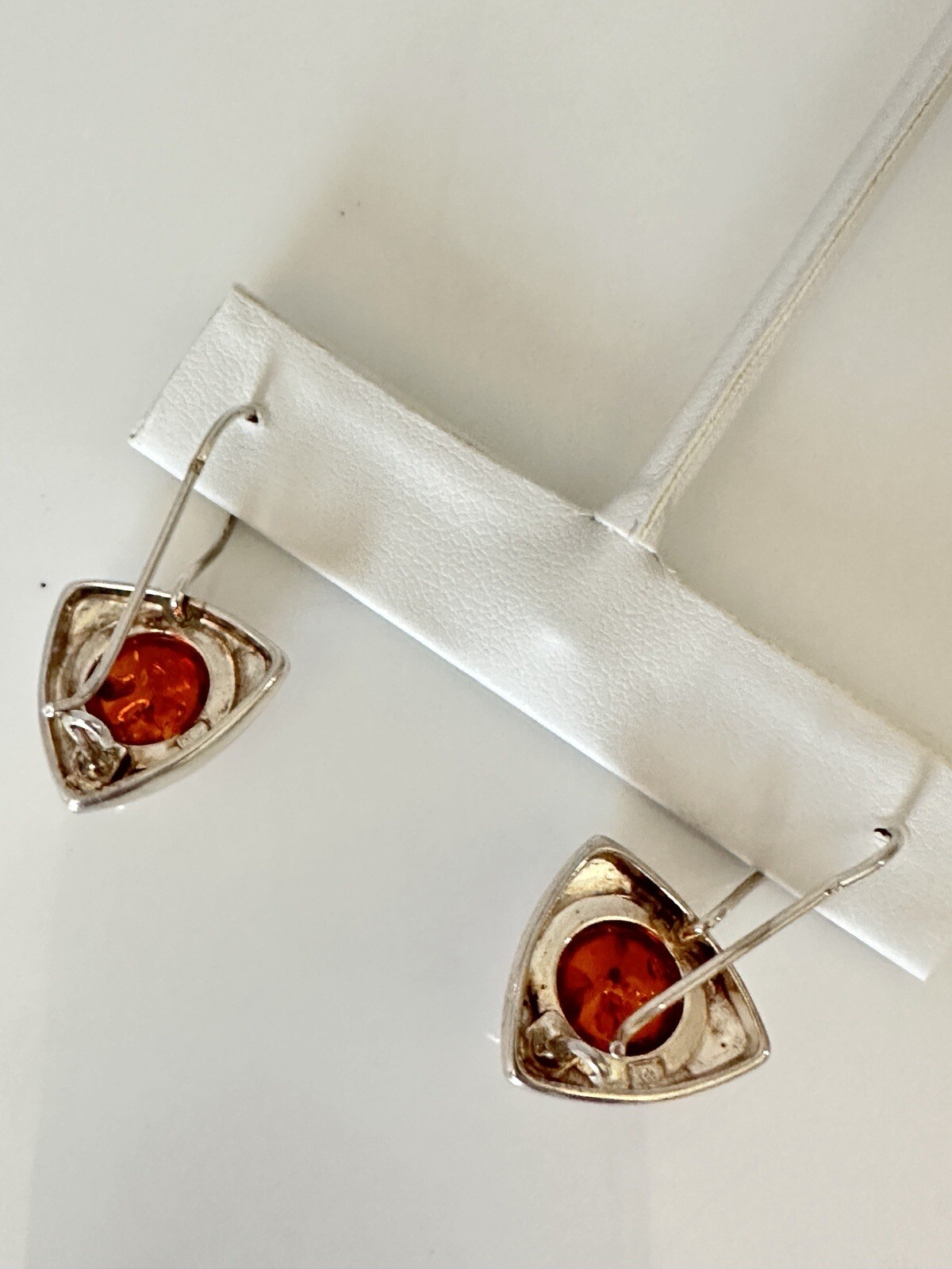 Sterling Silver Triangle Round Amber Pierced Earr… - image 6