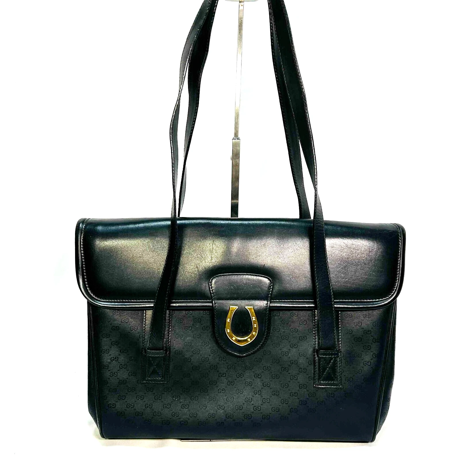 Sac à main bandoulière vintage Gucci Micro GG cuir PVC noir