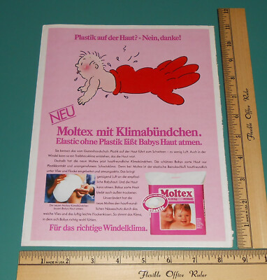 Vintage 1980s Moltex Diapers Germany Brand Baby Windeln 1 Page Print Ad