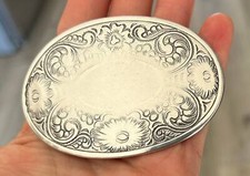 Oval Engraved Silver Belt Buckle - Rope Border - Western Style for Cowboy Cowgi