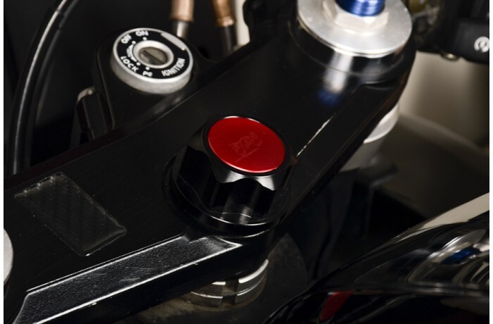 Écrou de colonne de direction en alu anodisé noir-rouge pour Kawasaki ZX6R 07-08