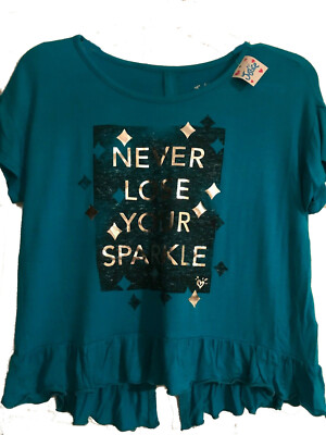 NWT Justice for Girls Never Lose Sparkle Ruffle Hi Lo Tee Top U Pick Size NEW