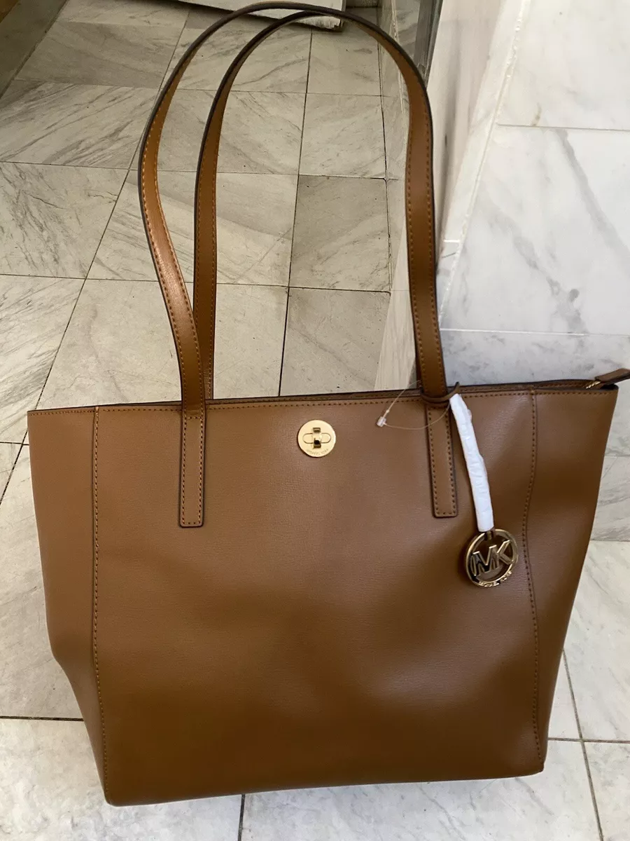 $298 MICHAEL KORS Rivington Leather LARGE Tote Purse Handbag Luggage Brown