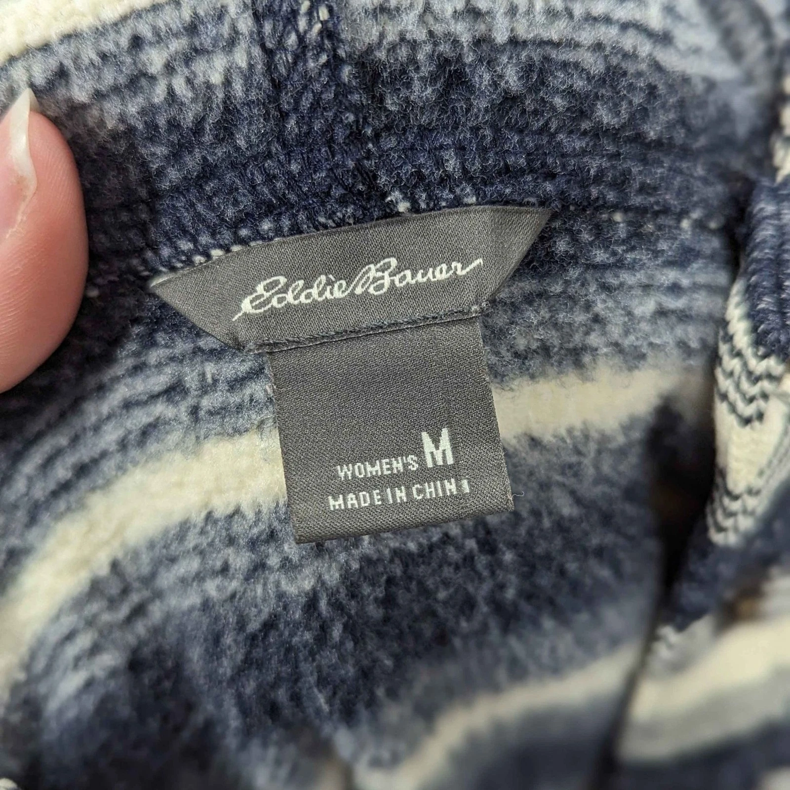 OFF WHITE Felpa con cappuccio pullover a righe blu e panna taglia media Eddie Bauer