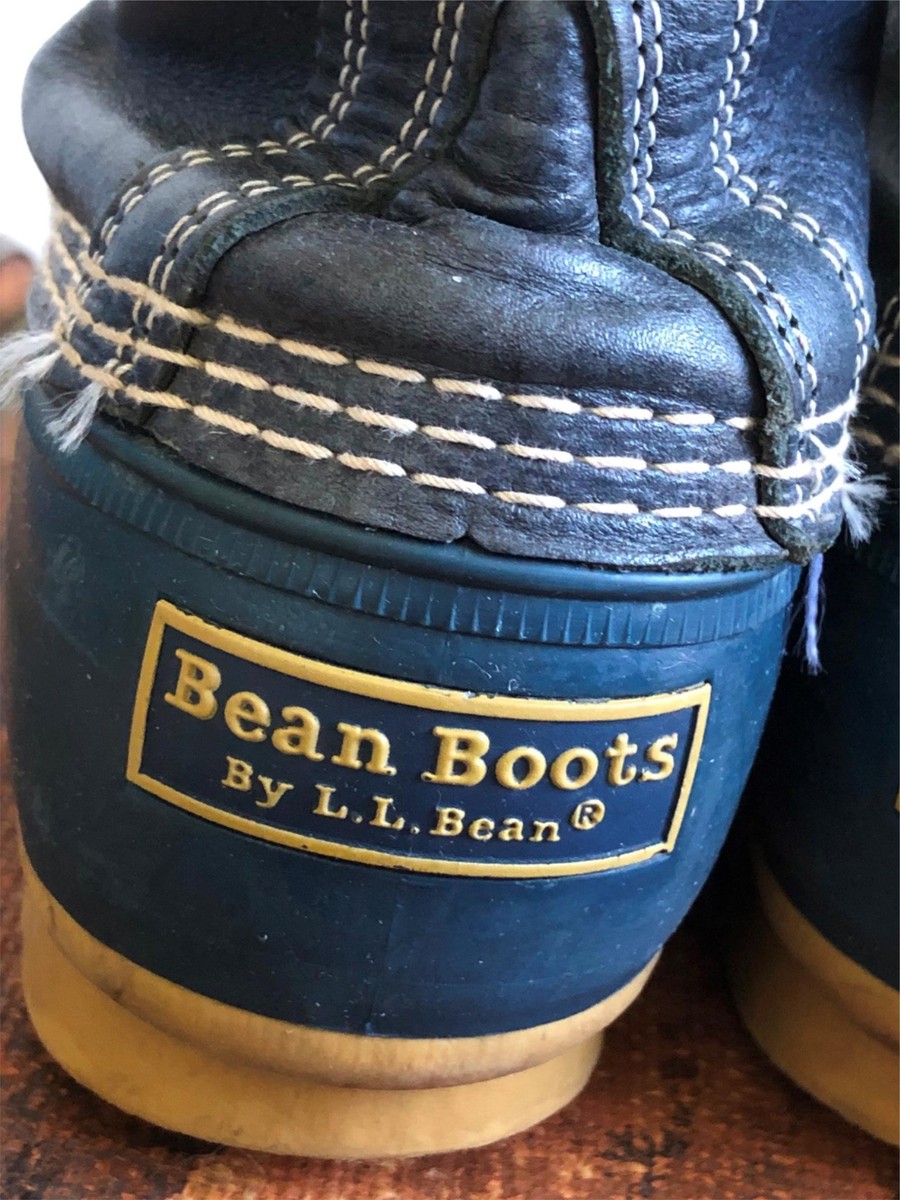 VTG LL BEAN BOOTS USA MAINE-MADE LEATHER NAVY BLUE DUCK 