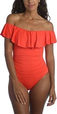 La Blanca 281070 Women's Goddess Off Shoulder Ruffle One Piece Swimsuit, Size 12