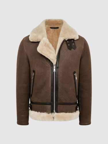 REISS Hardy Shearling Double Buckle Jacket in Brown - Size Large