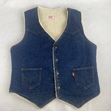 Levi  s Made in USA Orange Tab Men  s Vintage Denim Sherpa Lined Vest Large 70s