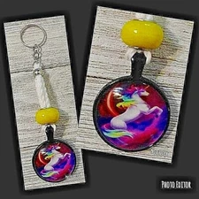 Unicorn Charm Crochet Key Chain Key Ring Handmade in USA 