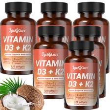 2-in-1 Vitamin D3 10000 IU K2 200 mcg Supplement Softgel Immune Bone Health LOT