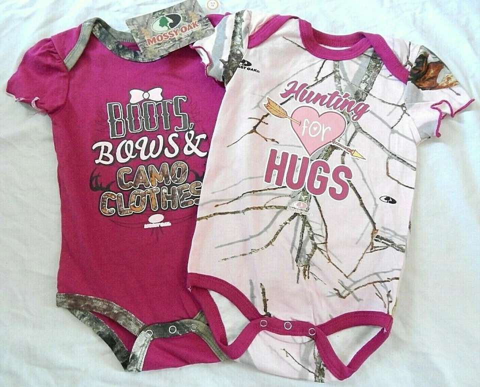 Baby Girls Mossy Oak Bodysuit 24 Months Pink Camo NEW Outfit Set 2pc - Image 2 of 4