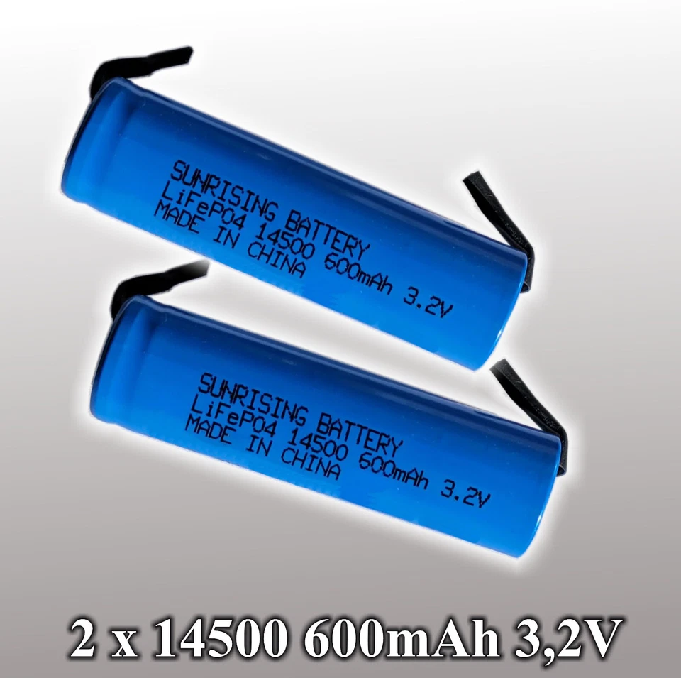 SUNRISING 2x IFR 14500 600mAh 3,2V Saldatore LiFePO4 Ricaricabile Batteria di Ricambio Confezione da 2