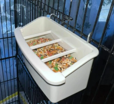 PET SHOP AMERICA Parakeet Feeder Set of 2 Food Water Cup No Spill Mess Metal Hooks Plastic 4 Oz