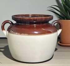 McCoy Big Bean Pot Jug Two-tone Brown and Tan Double Handles 7-1/2” 4-Qt. NO LID