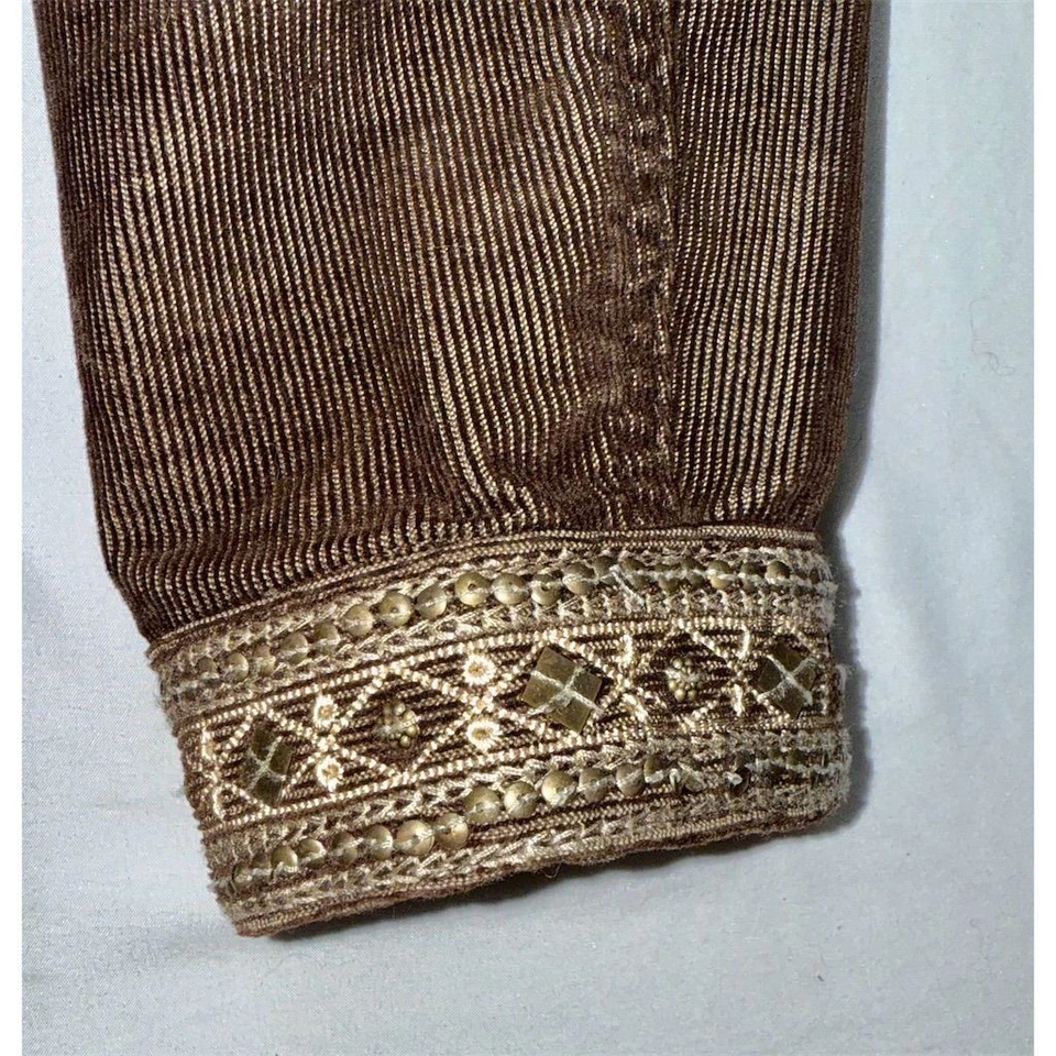 Women's VTG Brown Corduroy Jacket 14/16AVX Aztec gold embroidery barn coat prep - Image 4 of 4
