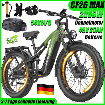 26ZOLL E-Bike 2000W Doppelmotor 48V 25AH Offroad 50KM/H Herren Elektrofahrrad EU